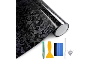 Arespark Gloss Forged Carbon Fiber Vinyl Wrap, Car Vinyl Wrap Decal Sticker Film Sheet with Air Release, Contain Installation Tool for Car Auto Morotcycle (1ft x5ft, Black)