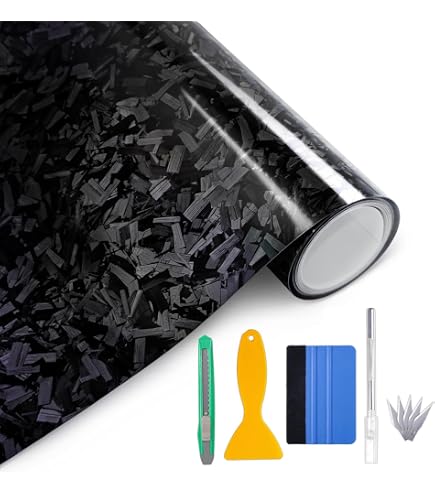 ASENDIWAY Black Forged Carbon Fiber Vinyl Wrap - Matte Stretchable Car Decal Sticker Film Sheet, Air Release