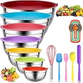 Leidawn Mixing Bowls with Lids for Kitchen - 26 PCS Stainless Steel Nesting Colorful Mixing Bowls Set for Baking,Mixing,Serving & Prepping,Size 5, 3.7, 2.8, 2.3, 1.7, 1.1, 0.7QT,11 Cooking Utensils