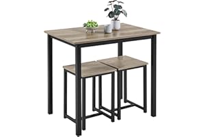 Yaheetech 3 Piece Dining Table Set - Kitchen Table & Chair Sets for 2 - Compact Table w/ 2 Stools & Space Saving Design for Dining Room Living Room Kitchen, Gray