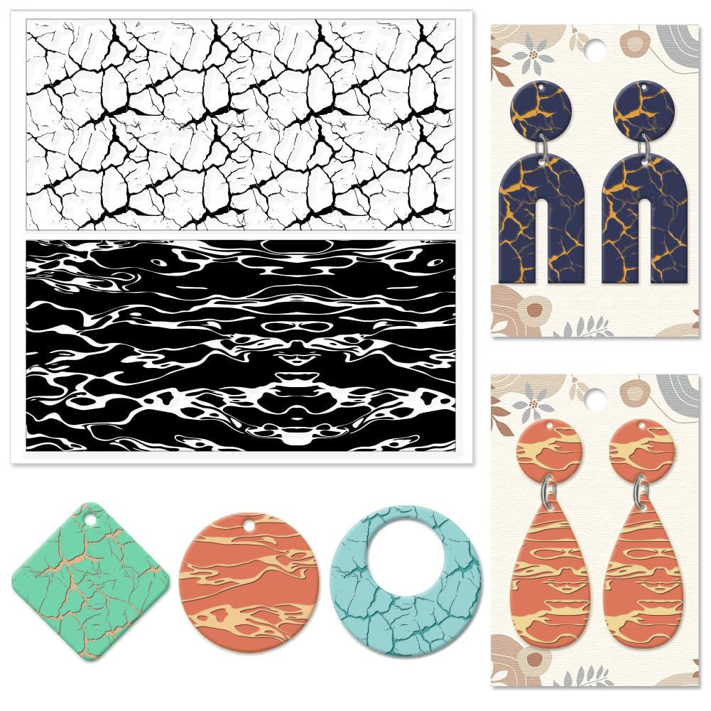 CHGCRAFT Natural Texture Polymer Clay Texture Sheets Cracks Water Pattern Silicone Texture Stamp Clay Modeling Pattern Pad Texture Sheets for Polymer Clay Making Earrings Jewelry