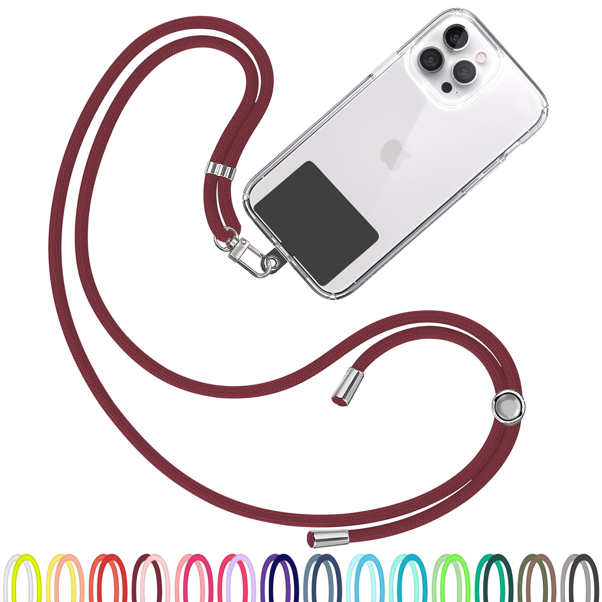 TBOC Cell Phone Lanyard [Bordeaux] - Comfortable Universal Smartphone Lanyard - Easy to Use Neck Phone Holder [Black Patch] - Adjustable Length Phone Strap Crossbody - Fits All Mobile Phones