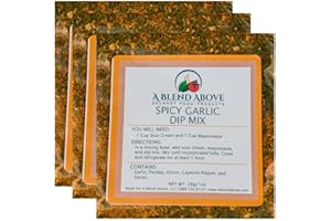 A BLEND ABOVE GOURMET FOOD PRODUCTS A Blend Above Spicy Garlic Dip Mix for Gourmet Appetizers for Parties, 1 oz Packet (3 Pack), Spicy Dip, Gluten-Free, No MSG, All Natural, No Preservatives, Vegetable Dip, Keto Friendly, Low Carb, Easy to Make