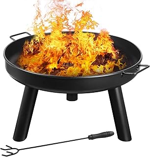 femor Feuerschale Ø60cm mit Griffen, Abnehmbar Metall Feuerkorb mit Feuergabel, Terrasse Garten Multifunktional Fire Pit für Heizung/BBQ mit Kleinem Gerät zu Installieren
