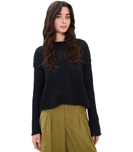 Free People Womens Open Stitch Sheer Crop Top Black XS at Amazon
