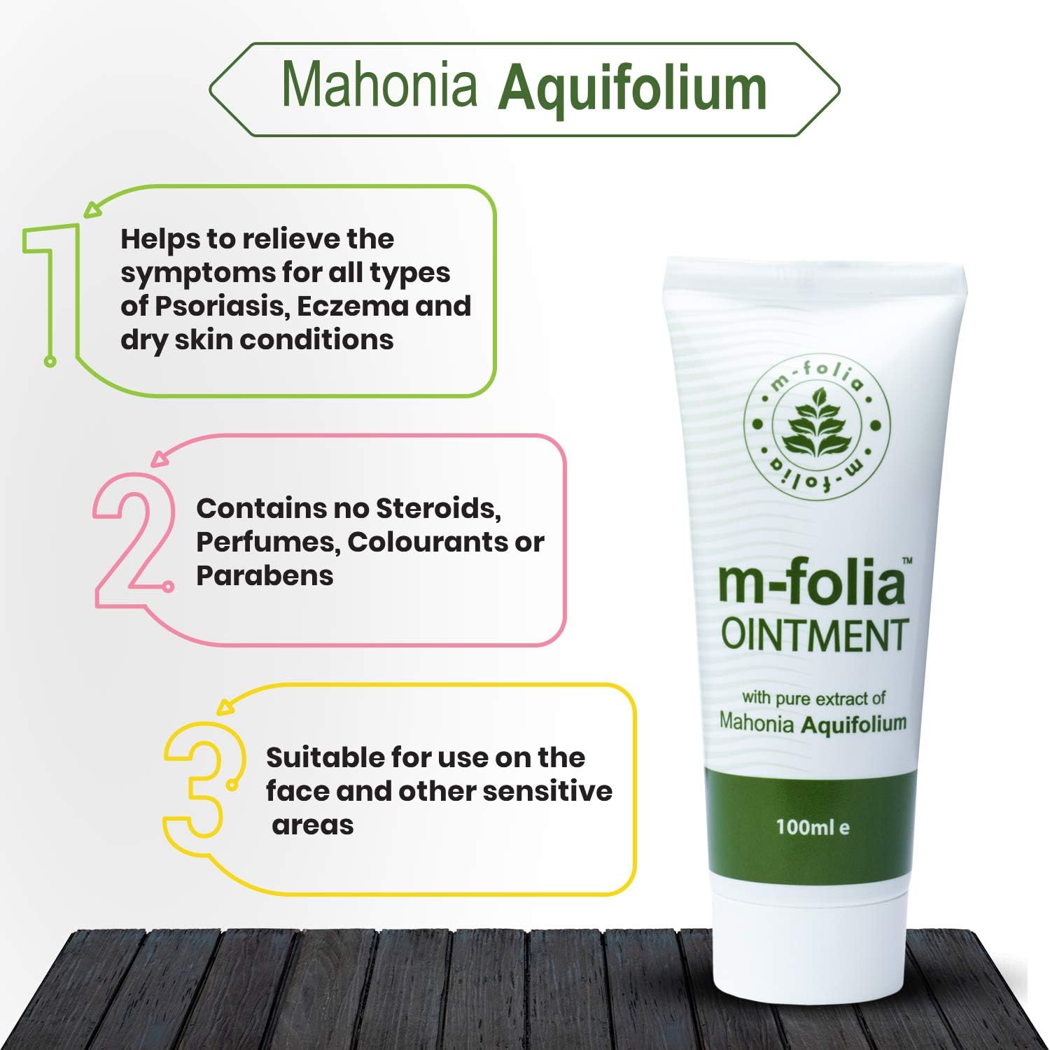 M-Folia Psoriasis Ointment Formulated to Treatment for Psoriasis Eczema and Related Dry Skin Pure Conditions Extract of Mahonia Aquifolium 100ml (1x Pack) - Image 5