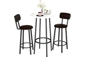 DKLGG Dining Table Set for 2 - 24" Round Kitchen Table With MDF Tabletop & 2 PU Leather Chairs, Bar Pub Set for Small Space Kitchen Living Room Apartment, White