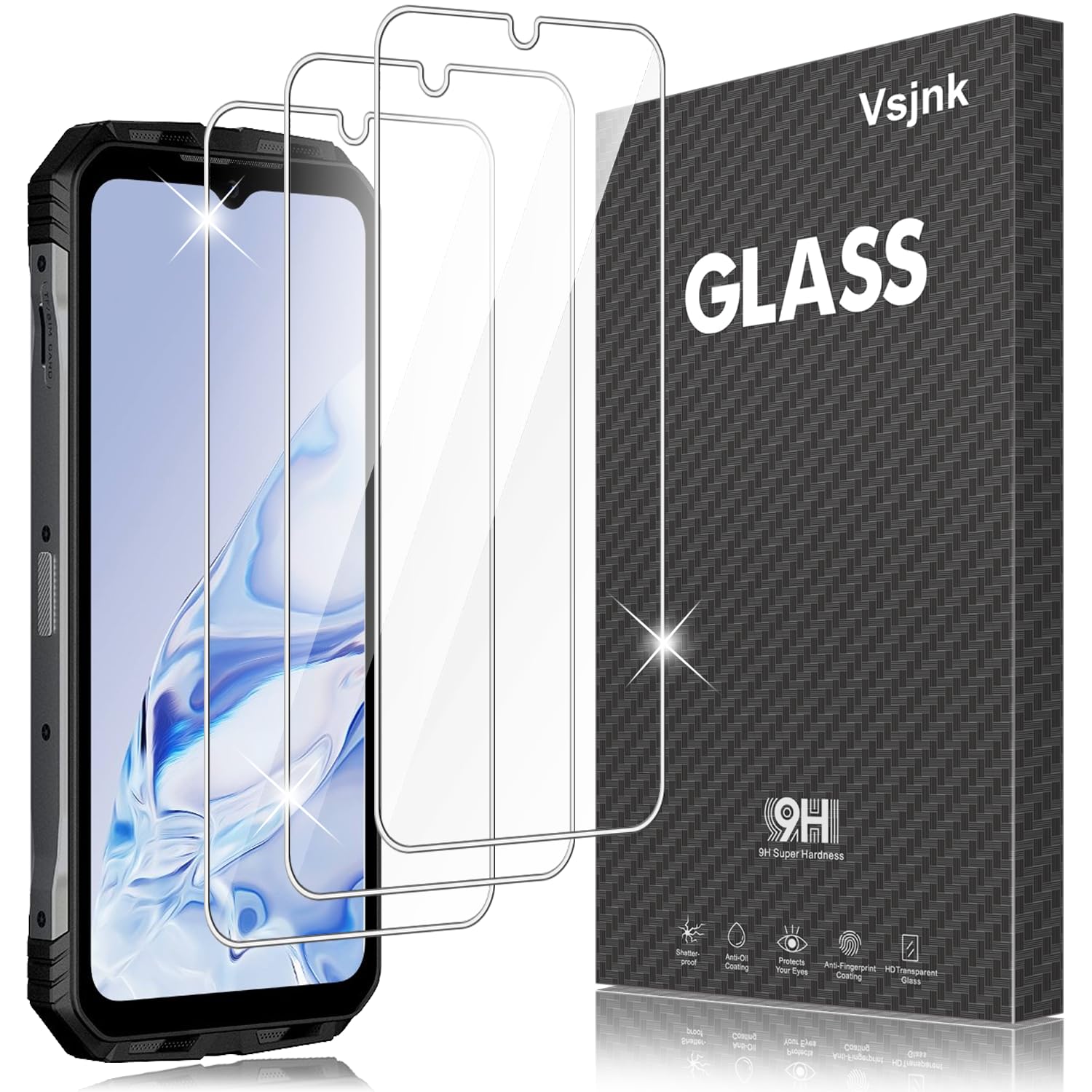 Vsjnk Screen Protector Compatible with DOOGEE S100/DOOGEE S100 Pro Tempered Glass, 3 Pieces Screen Protector Anti Scratch Hardness 9H Anti Bubbles