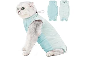 pangdi Cat Recovery Suit Breathable Post-Surgery Onesie for Male & Female Spay/Neuter, Light Green, S