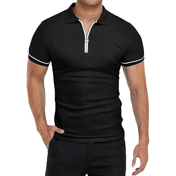 Mens Quarter-Zip V Neck Polo Shirts Collarless Athletic