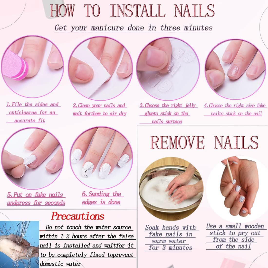 RUOKEXIN Long Square Press on Nails French Tip Fake Nails Pink False Nails with Bow Rhinestones Designs Long Square Nail Press ons Sparkly Glue on Nails Cute Stick on Nails for Women 24Pcs - Image 6