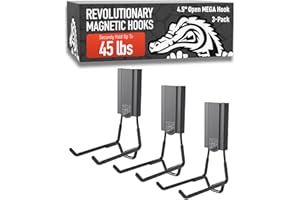GATOR MAGNETICS MEGA 4.5 in Open Hooks, 45 lb Heavy Duty Magnetic Hooks for Steel Surfaces, Patented Easy-Release, Non-Slip Grip – Storage & Organization, Garage, Home Tools & Gear Storage – 3 Pack