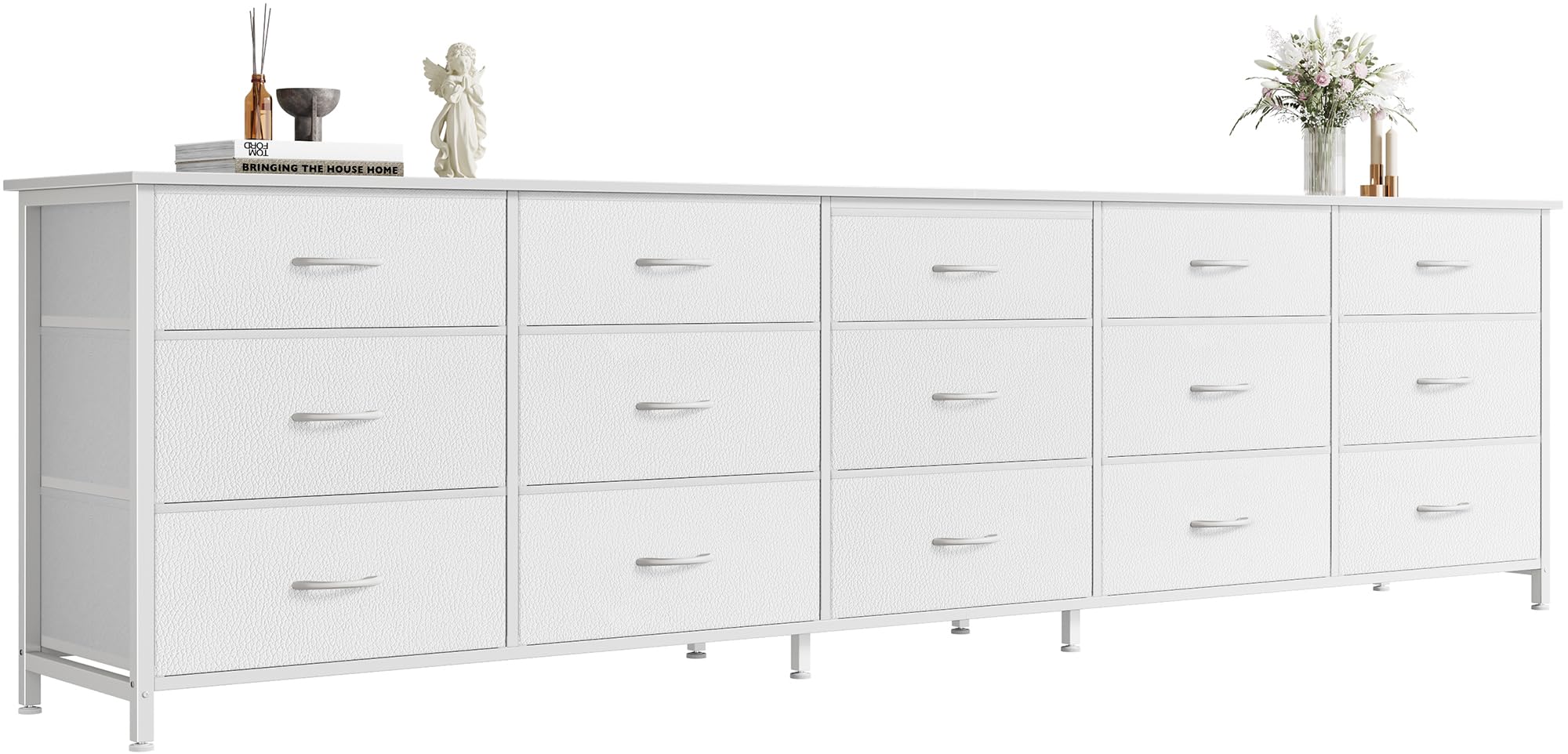 Photo 1 of *missing hardware *Huuger 78.7 inch Long Dresser for Bedroom, 15 Drawer Fabric Dresser for Closet, Large TV Stand for 65, 75, 85 inch TV, Wide Chest of Drawer with Storage, 78.7" W x 12.9" D x 26.7" H, White
