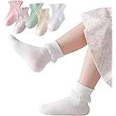 JQPORS 5 Pairs Toddler Ruffle Socks for Girls Uniform Dress Socks for Baby Kids Seamless Crew Ankle Cotton Size 0-5 Years