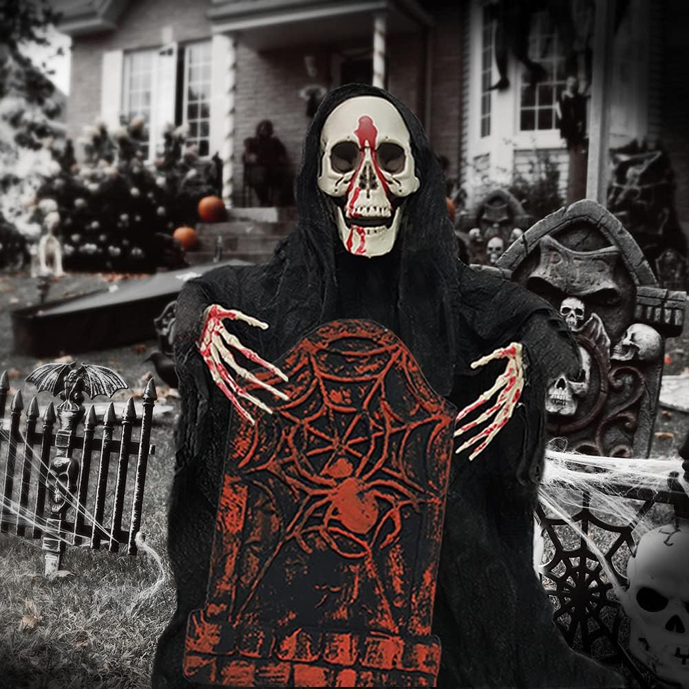 Decorative Garden Stakes - Halloween Skeleton Stake Decorations, 47.5 Inch Grim Reaper Ground Stake with PVC Pipes and Connectors, Creepy Zombie Groundbreaker Graveyard Decorations for Halloween Outdoor Yard Lawn Decorations