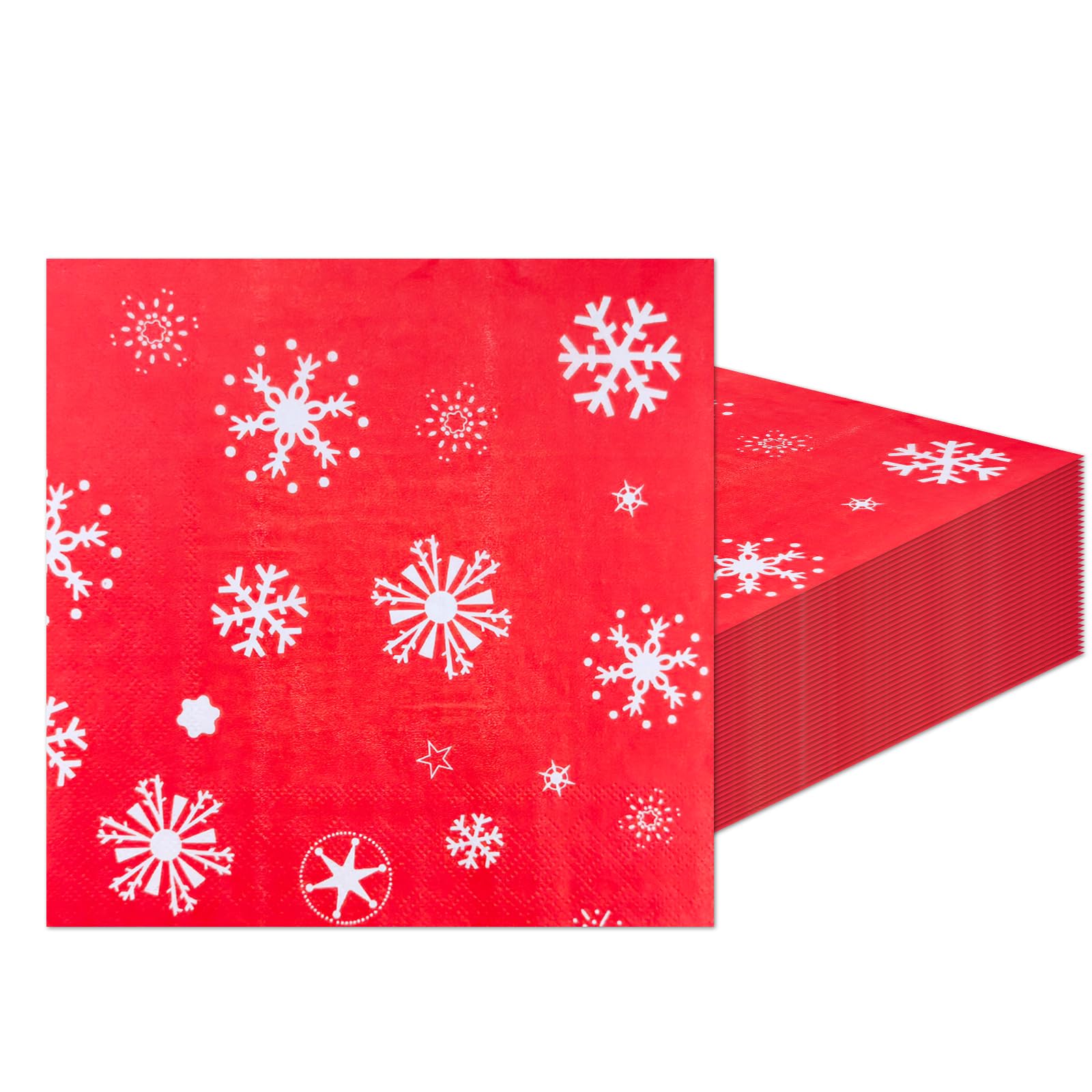 Christmas Napkins,16Pcs Disposable Christmas Decorations Paper Merry Christmas Serviettes-Snowflakes Red Napkins Christmas Xmas Dinner Napkins for Christmas Day Party Supplies Table Decoration 33cm