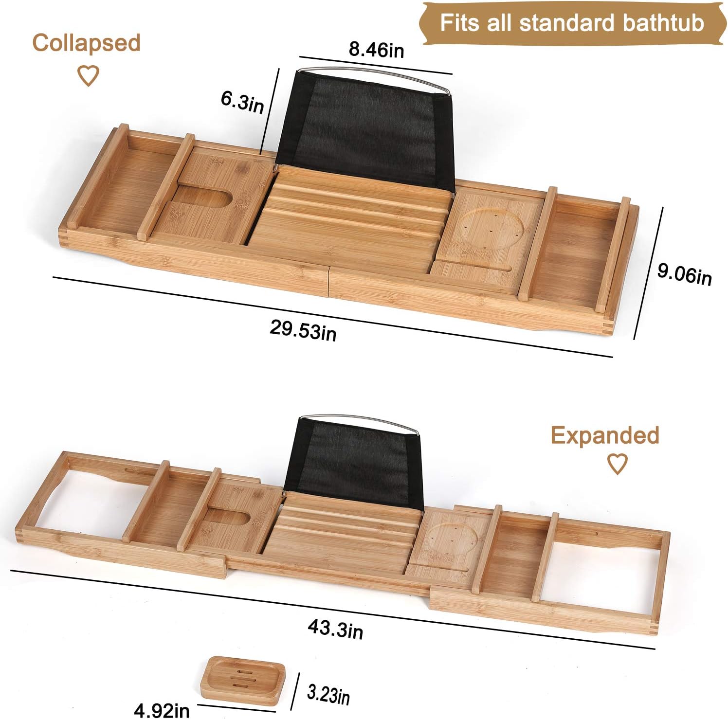HYNAWIN Bamboo Bathtub Tray Rack for Tub Adjustable Bathroom Bathtub Caddy with Expandable Sides Organizer for Tub-Holder for Wine Glass,Reading Rack, Tablet Holder, Cellphone: Home & Kitchen