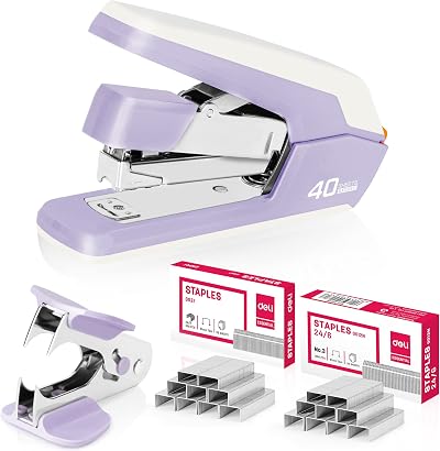 Deli Effortless Desktop Stapler Heavy Duty 40-50 Sheet Violet with 1500 Staples