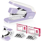 Deli Effortless Desktop Stapler, Heavy Duty Stapler, Violet | 40-50 Sheet Capacity, One Finger, No Effort, Includes 1500 Staples &amp; Staple Remover