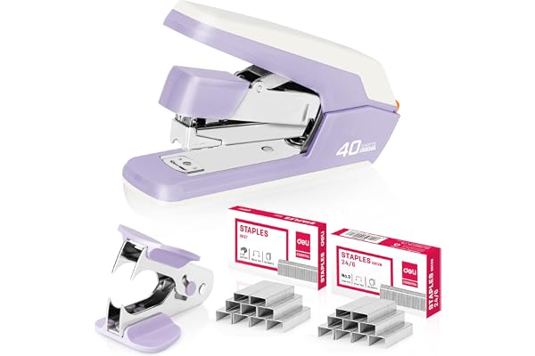 Deli Effortless Desktop Stapler, Heavy Duty Stapler, 40-50 Sheet Capacity, One Finger, No Effort, Includes Staples & Staple R