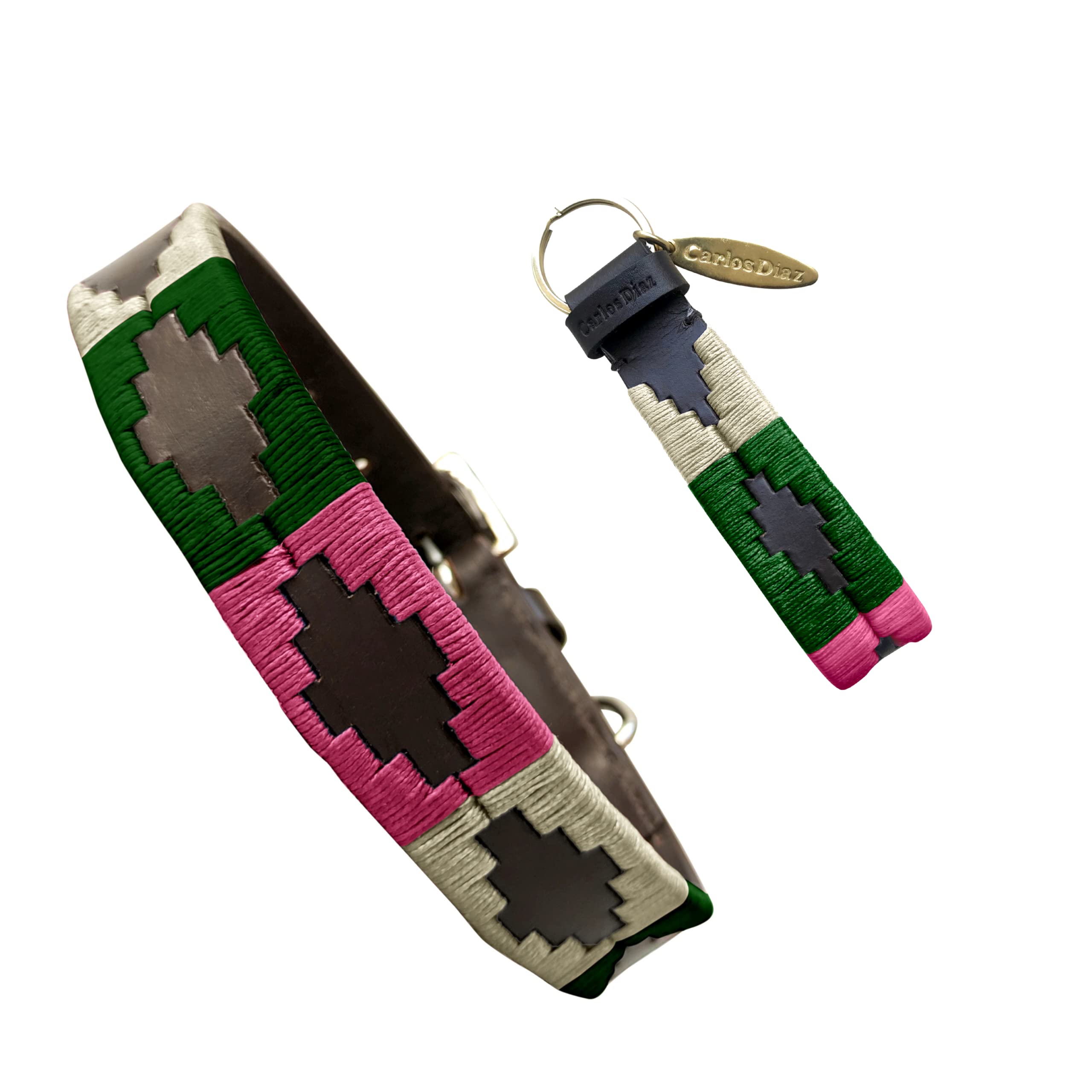 Carlos Diaz Genuine Leather Waxed Embroidered Polo Dog Collar XL