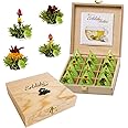 Creano Tea Flowers in Cup Size - Gift Set In Wooden Tea Box - 12 Blooming Tea Green Tea in 4 Varieties - Gift For Women, Mother, Tea Lovers