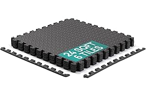Yes4All EVA Interlocking Exercise Foam Floor Mats with Border - 24 SQ FT - for Gyms, Yoga, and Outdoor Workouts- Available in