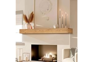 ABSWHLM 48x8x3 Fireplace Mantel - Handcrafted Hollow Rustic Solid Wood Wall Mounted Floating Shelf with Invisible Heavy Duty Wood Bracket (Natural Wood)