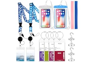 Fidqiog 14 Pcs Cruise Essentials Kit, Luggage Tags, Lanyards for Ship Cards, Magnetic Hooks, Beach Towel Bands, Waterproof Ph
