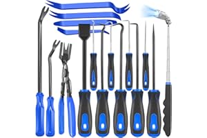 Doaho 17Pcs Mechanic Hook and Pick Tool Set & Car Trim Removal Kit with Fastener Clip Pliers,Rivet Puller,Magnetic Pickup,Gasket Scraper,Non-Scratch Plastic Pry Tools for Automotive Repair-Blue