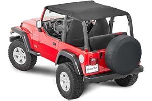 MasterTop Bimini Summer Soft Top, Black MasterTwill - Fits Jeep Wrangler TJ 1997-2006 - Open Air Fabric Top Cover for Sun and Light Rain Protection