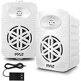 Pyle 4” Outdoor Speakers, 2-Way Bluetooth Waterproof Speaker System with Polymer Tweeter, Heavy-Duty ABS Build, Bluetooth Speakers with Wireless Streaming for Patio, Pool, Deck, or Boat, White, 2-Pack