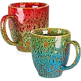 Set of 2 Durable 16 oz Coffee Cups, Large Coffee Mugs with Ergonomic Handle, Ceramic Mugs Dishwasher & Microwave Safe, Ideal Tea Mugs for Home, Office, Gifts (Coffee, Tea, Hot Cocoa, Latte Cup)