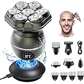 7D Head Shavers for Bald Men: 6 in 1 Detachable Bald Head Shavers - IPX7 Waterproof Wet Dry Electric Razor for Men- LED Display Shaving Grooming Kit with Type-C Charge