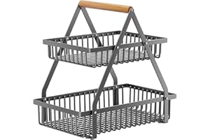 Metal Fruit Basket, 13"W x 8"D x 12.5"H Portable Fruit Rack, Kitchen Home Countertop Organizer, Multipurpose Large Storage Ba