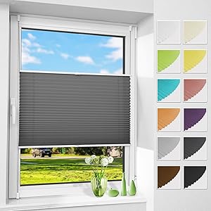 Allesin Plissee ohne Bohren Plissees Klemmfix Anthrazit 65x180cm(BxH), Plisseerollo Faltrollo mit Klemmträger, Jalousie Rollos für Fenster und Tür, Sichtschutz und Sonnenschutz