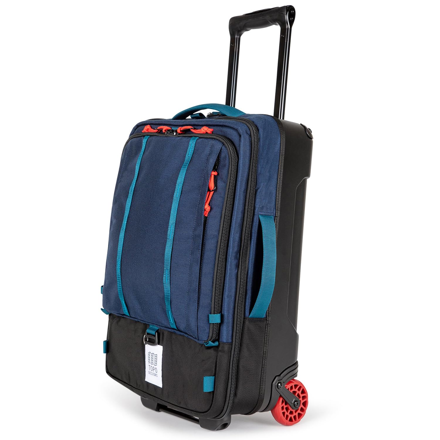 Topo Designs Global Travel Roller Bag Suitcase, Carry-On Friendly, 3 Carry Options, Smooth Heavy Duty Wheels, Telescoping Handle, Designed in Denver CO USA, 2024 Model (Navy)