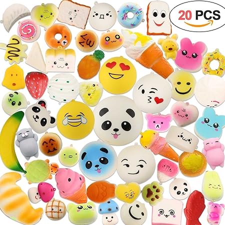 Squishy Spielzeug 20 Stück, Acelife Squisies Set Kawaii Party Geschenke für Kinder, Anti-Stress Squeeze Spielzeug mit Schlüss