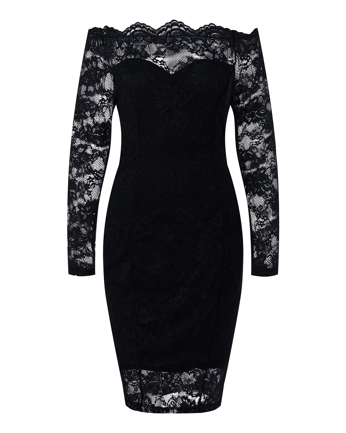 Dorimis Women's Off Shoulder Floral Lace Vintage Bodycon Midi Party Cocktail Dress