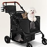 Jestonten Dog Stroller for 2 Dogs, Pet Stroller for 2 Small Dogs, 360°All-Terrain 4-Wheel Cat & Dog Stroller, Adjustable Handle & Canopy, Cup Holder, Storage Organizer, Foldable & Ventilated (Black)