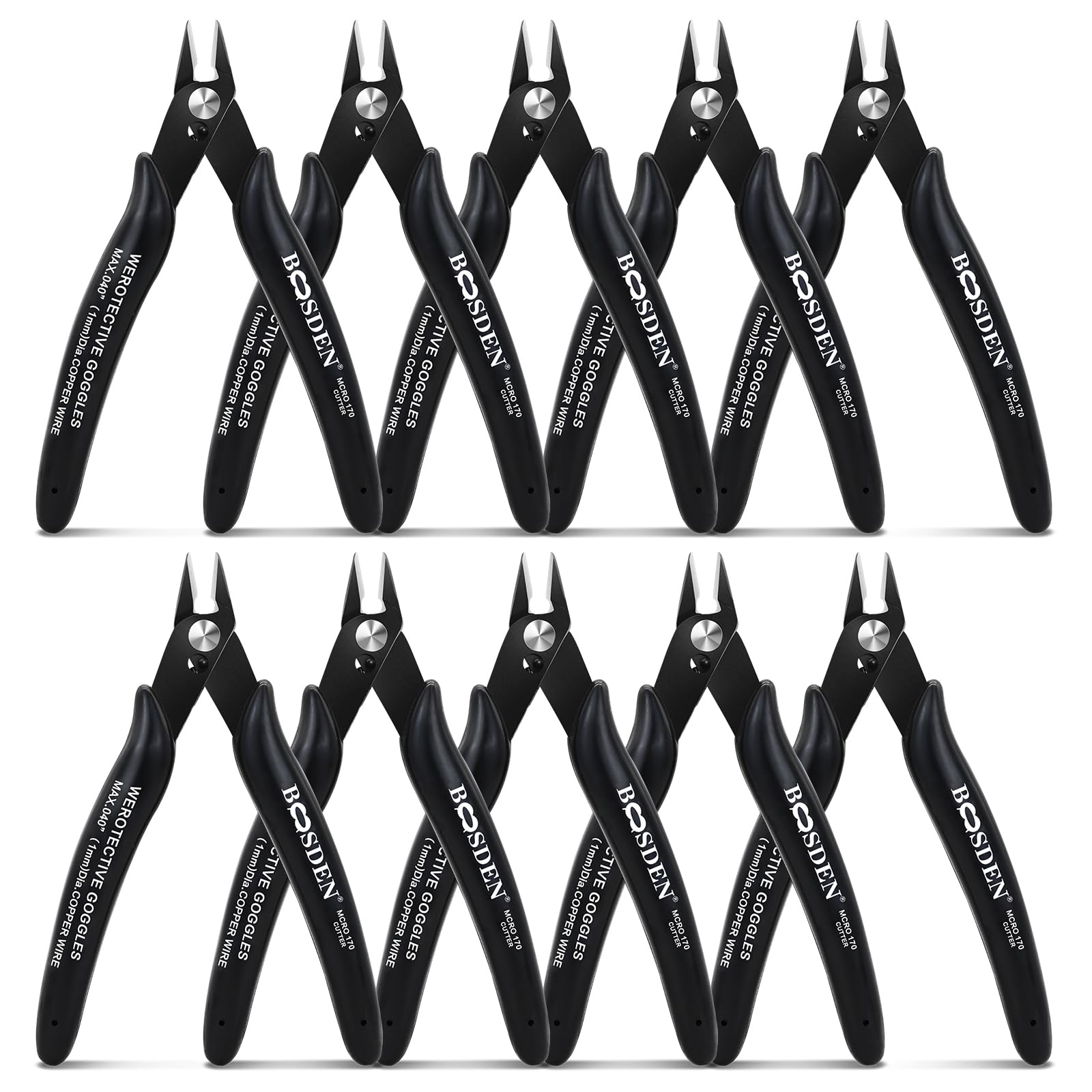 170 Wire Cutters, 10 Pack, Flush Cut Pliers 5 Inch, BOOSDEN Micro Wire Wutters Diagonal Cutting Pliers, Flush Cutter for Jewelry Making, Wire Snips Nippers for Artificial Flowers, Crafts, Zip Ties