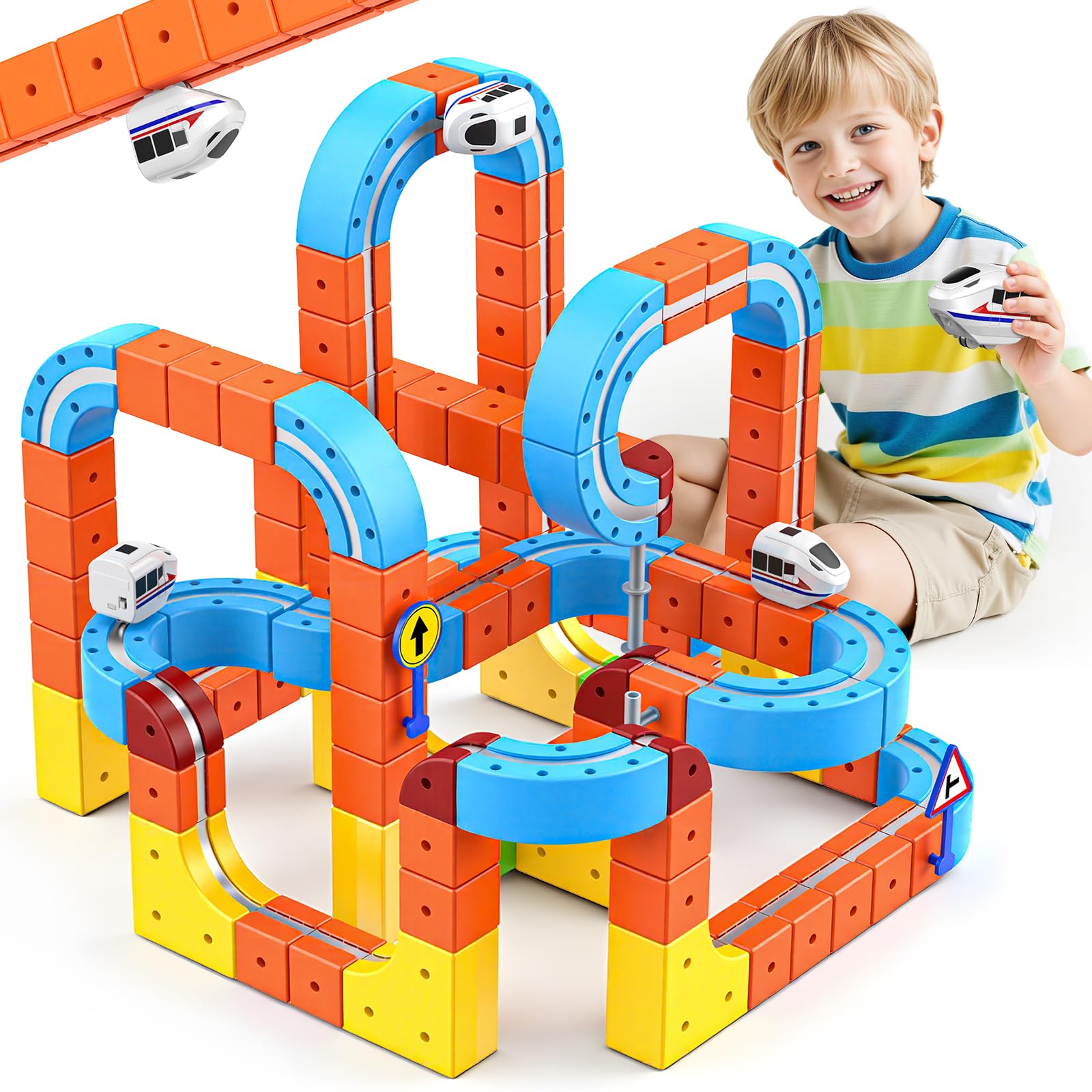 150 PCS Track Fusion Toy, Cube Track Toys for 6 7 8 Year Old Boy 3D Embedded Layouts Train Track Set Girl Gift for 5 6 7 Year Olds Boys Toys Age 3-12 for Kids Toy Age 4 5 6
