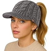 ChicPony™ Merino Wool Visor Ponytail Beanie with Brim Fleece Lined 3 Bun Openings Hole Warm Windproof Knit Cap Winter Hat