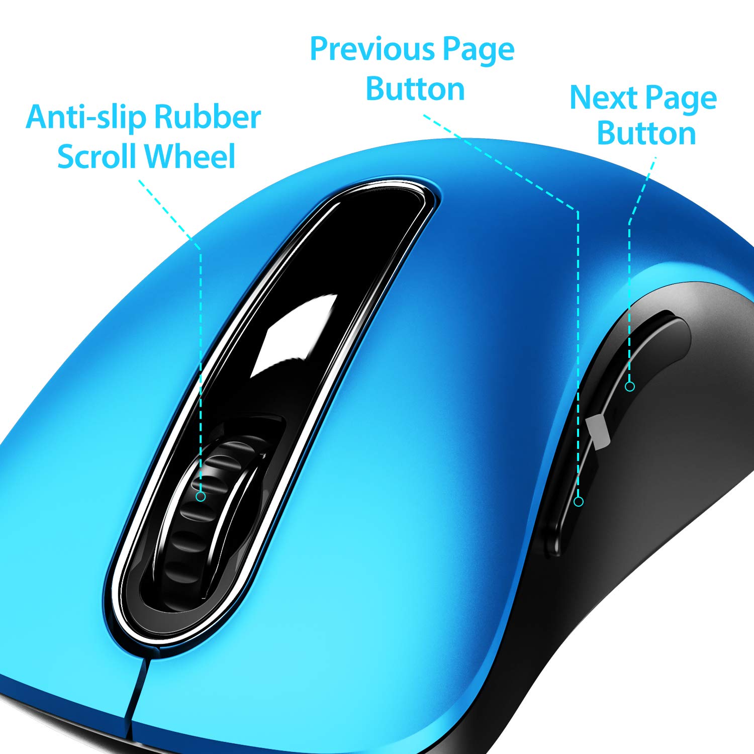 memzuoix 2.4G Portable Wireless Mouse, 1400 DPI Mobile Optical Cordless Mice with USB Receiver for Computer, Laptop, PC, Desktop, MacBook, 5 Buttons, Blue