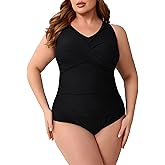 Halcurt Plus Size One Piece Swimsuit for Women Twist Front Tummy Control Full Coverage Retro Bathing Suit
