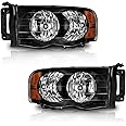 WEELMOTO Halogen Headlights Assembly For 2002-2005 Dodge Ram 1500 Pickup Headlight Assembly Pair Replacement For 2003-2005 Do