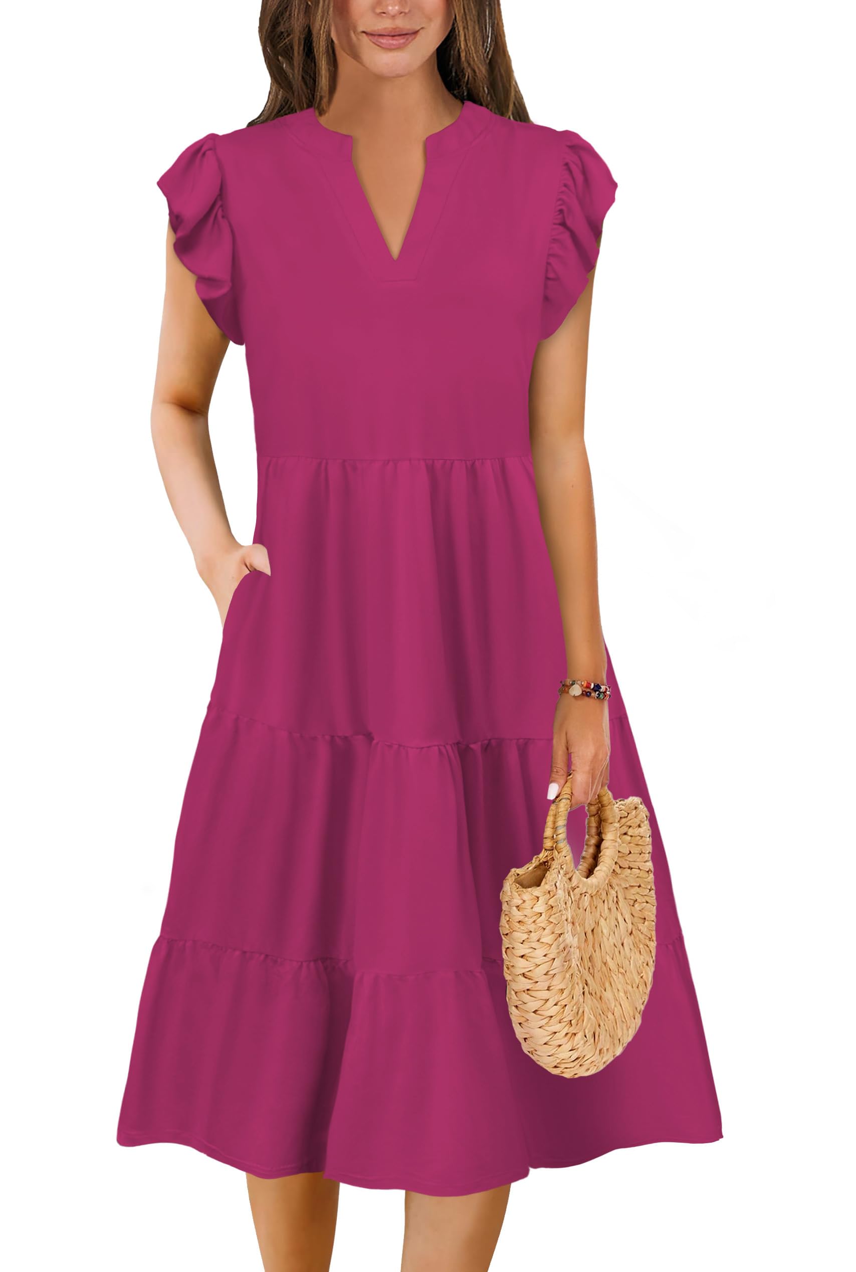 Photo 1 of Summer Dresses for Women 2025 Elegant Classy Denim Dress Linen Business Casual Airy Skirt Plus Size T Shirt Midi Beach Clothes Boho Maxi Sundresses Fall Fashion Must Haves Hot Pink Large