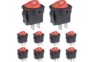 VEXUNGA On Off Round Rocker Switch 2 Pin Circle Switches Square 3A 250V 6A 125V AC 15MM Red Round Toggle Switch for RV Car Tr