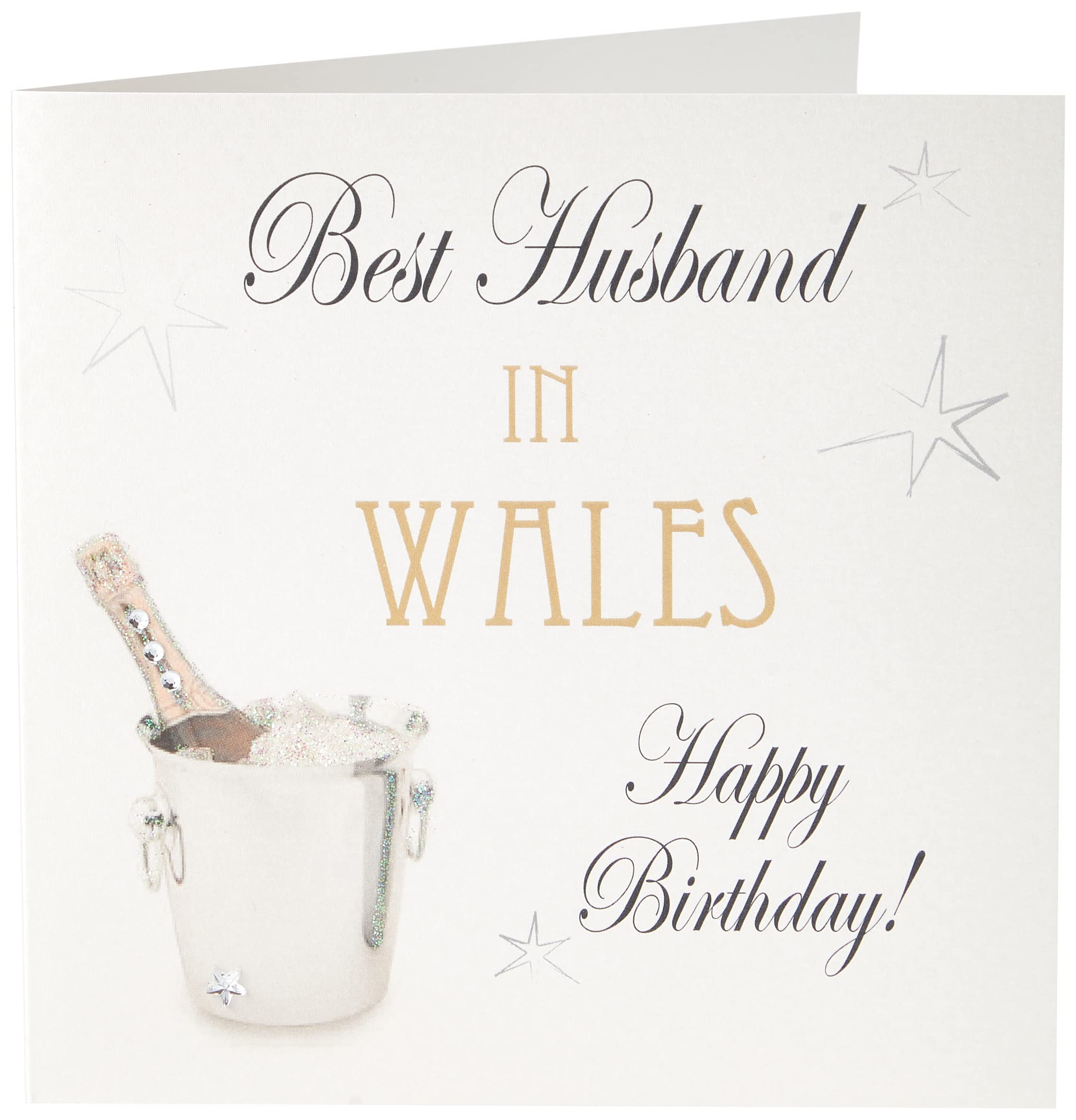 white cotton cards Best Husband in Wales Happy Birthday Handmade Town Card with Champagne Bucket