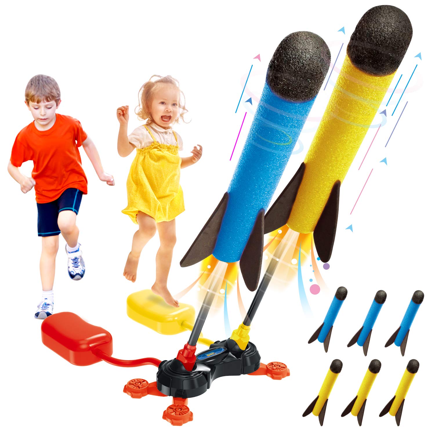 Betheaces Duel Rocket Launcher Toy for Kids - Shoot Up to 100 Feet Outdoor Air Rocket Toys Gift for Boys, Girls, Kids Included 6 Foam Rockets